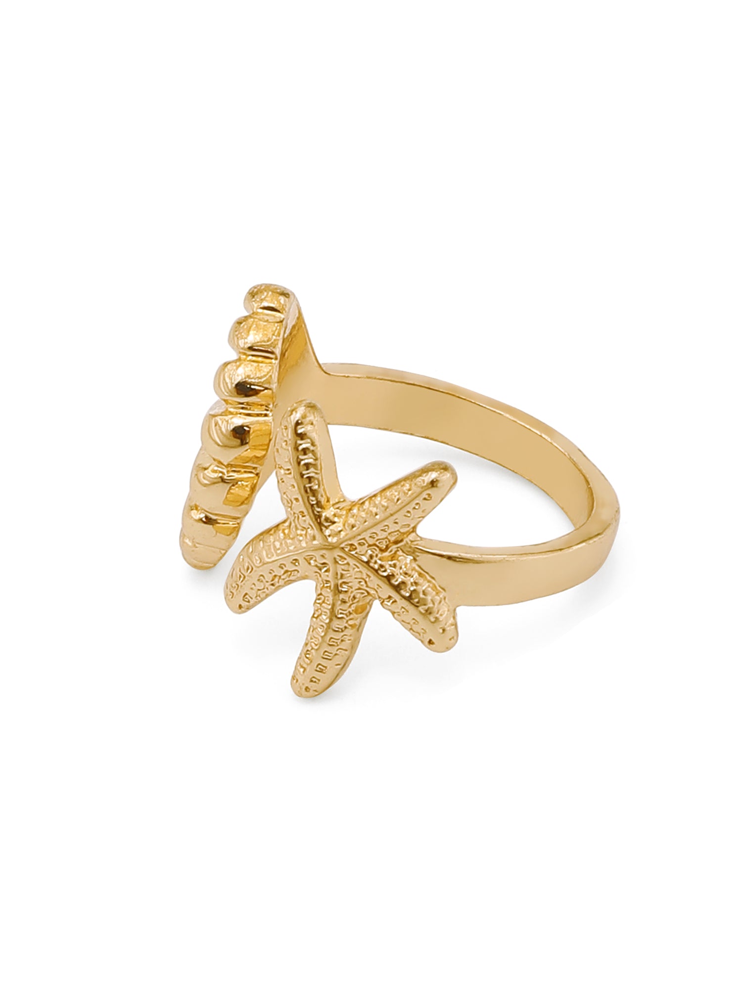 Gold-Plated Ocean Shell & Starfish Ring Set