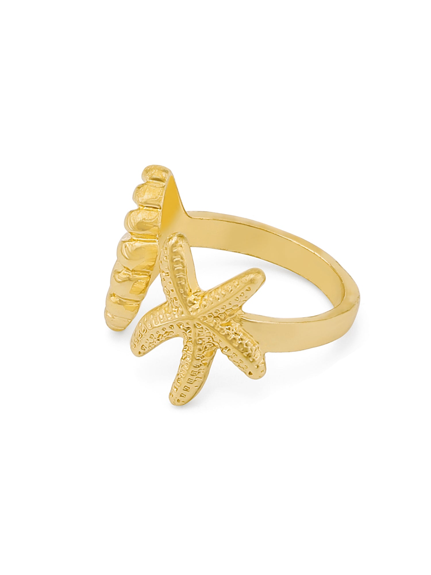 Gold Shell & Starfish Open Adjustable Ring
