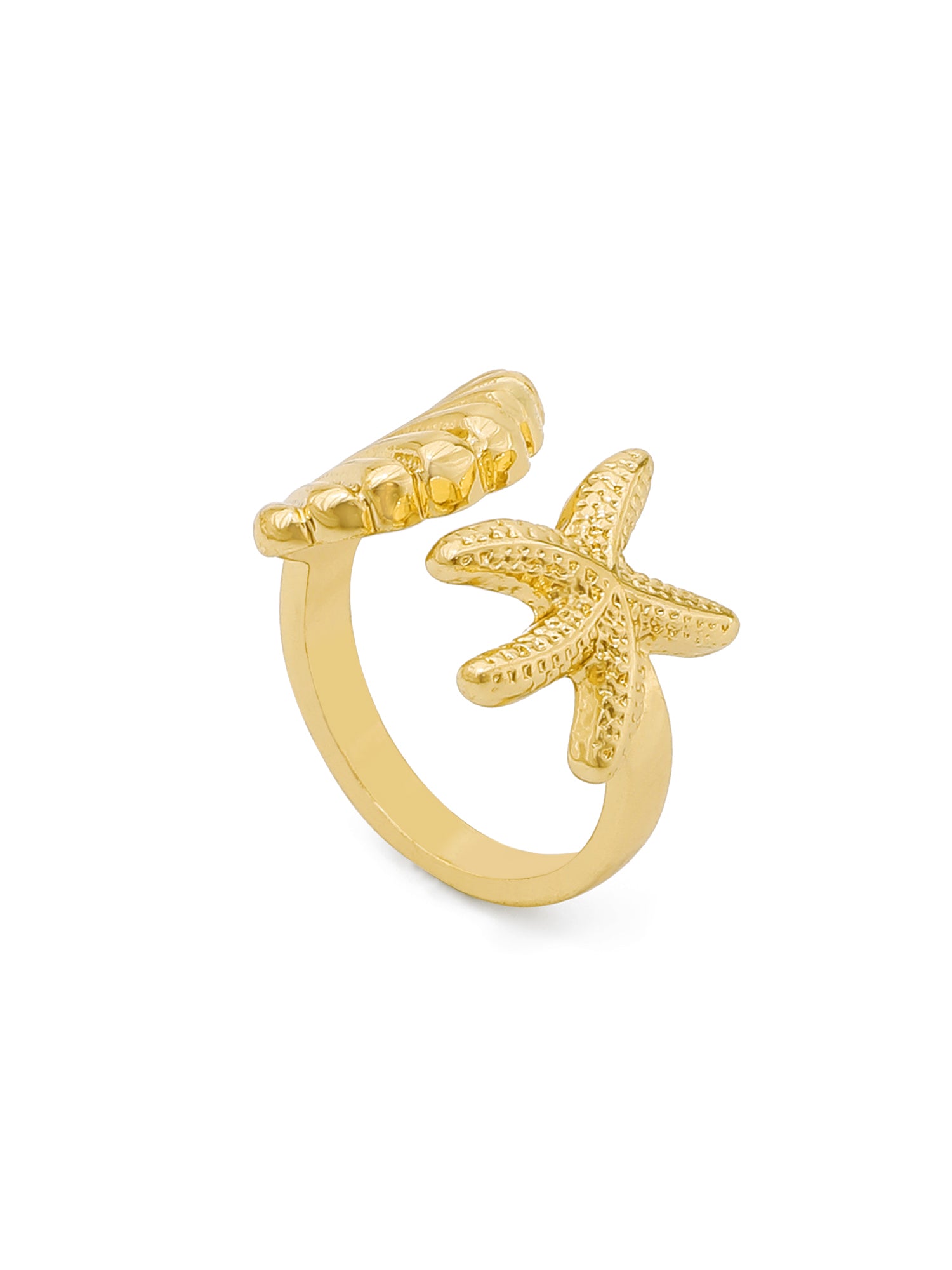 Gold Shell & Starfish Open Adjustable Ring