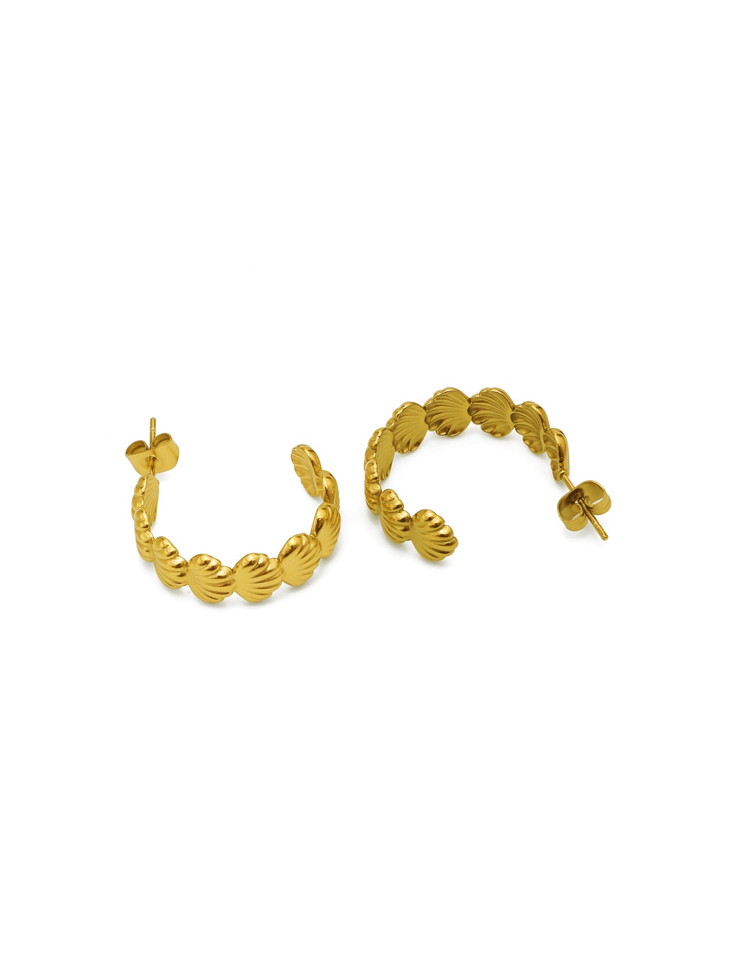 Golden Fan Shell C-shaped stud earrings