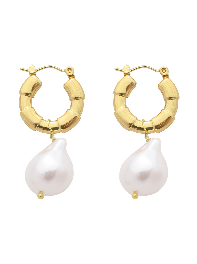 Gold Plated Pearl Hoop Earrings