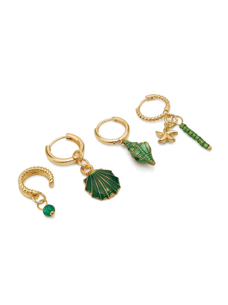 Green Seashell Earrings Set (4pcs)