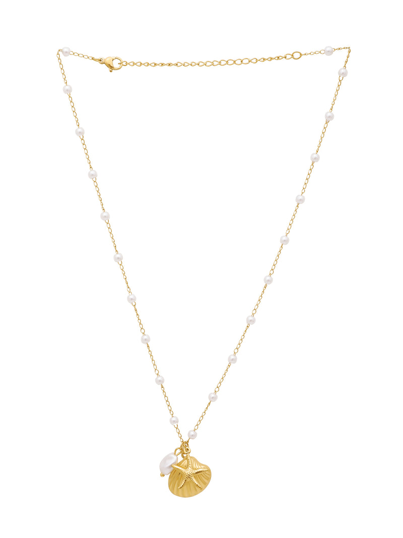 18k Gold Plated Starfish Shell Pearl Necklace for Women