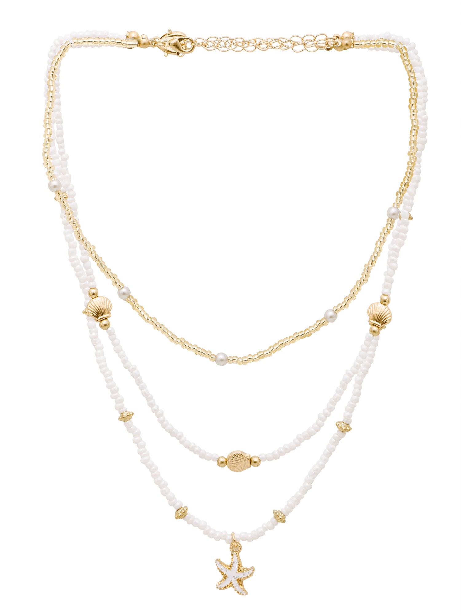 Gold Starfish & Shell Beaded Necklace Set