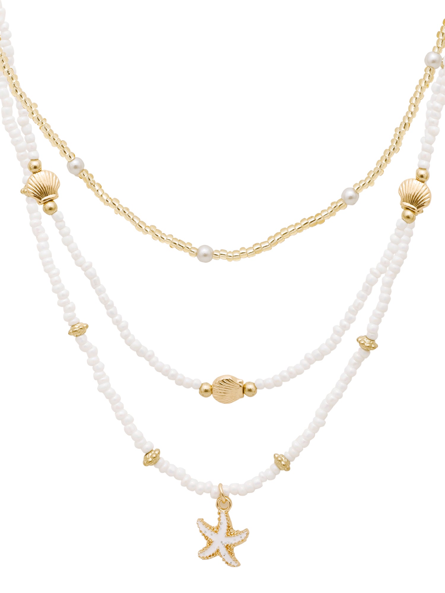 Gold Starfish & Shell Beaded Necklace Set