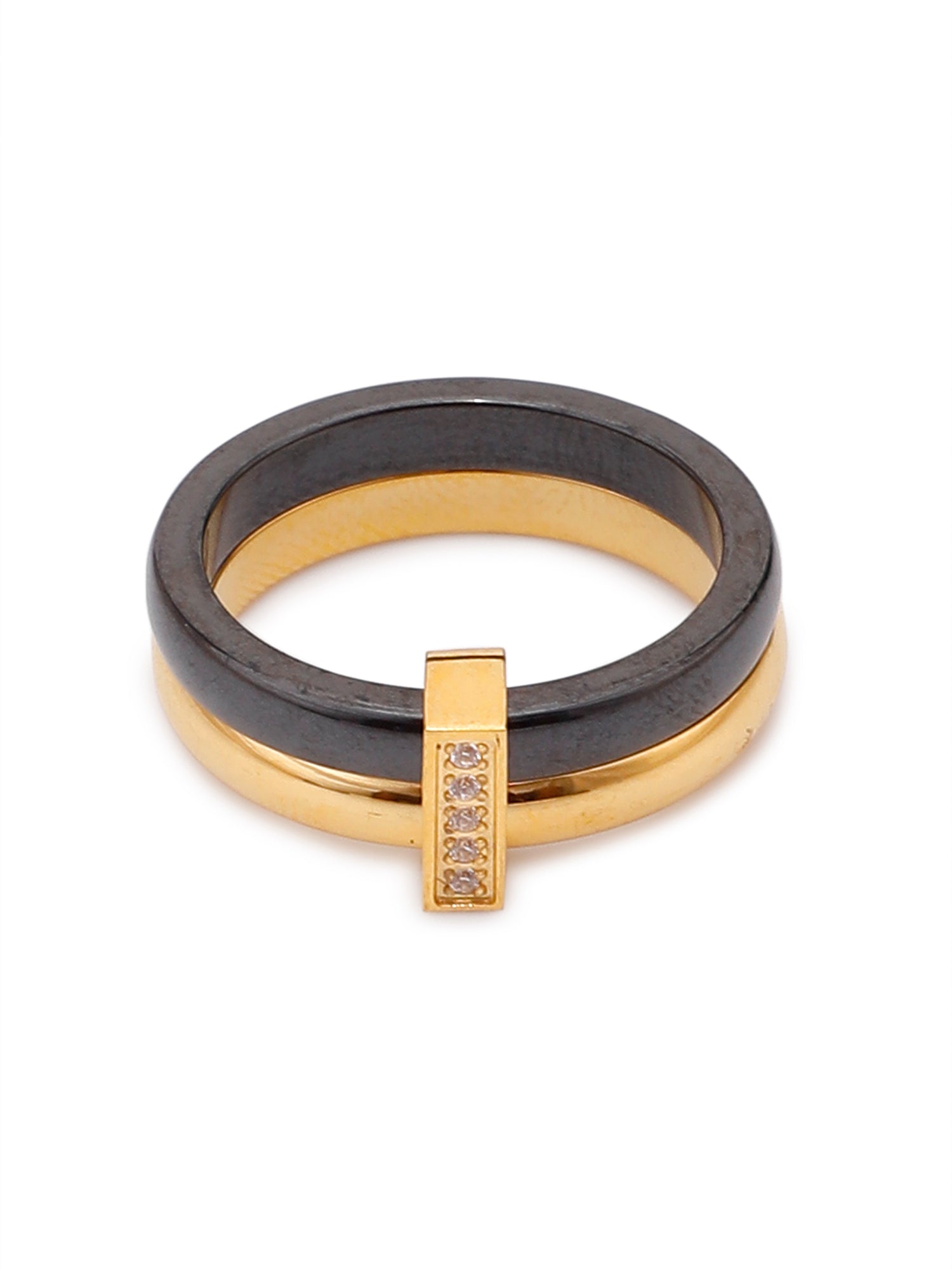 1pc 18K Gold Plated Ceramic Enamel Ring with Cubic Zirconia