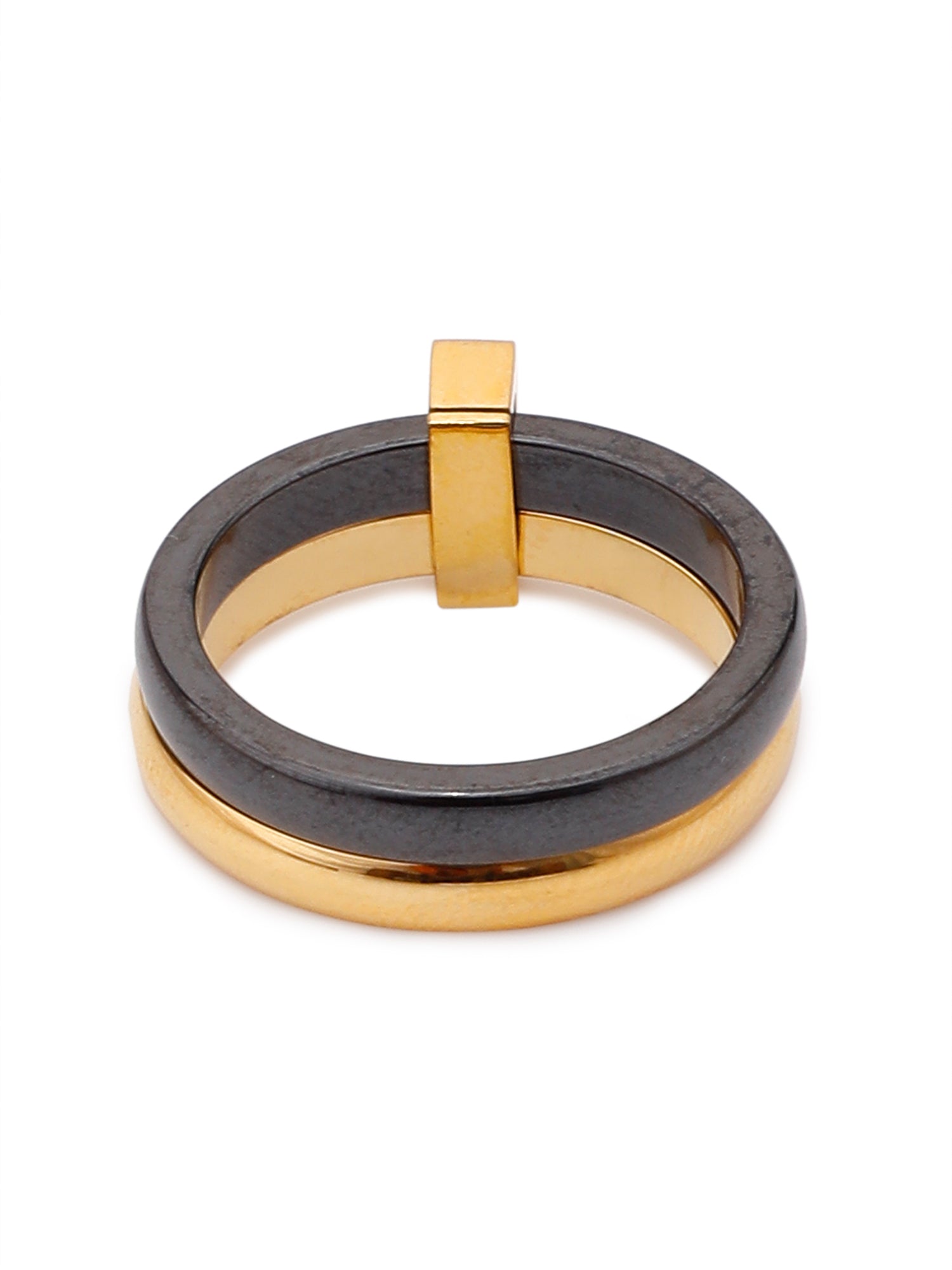 1pc 18K Gold Plated Ceramic Enamel Ring with Cubic Zirconia