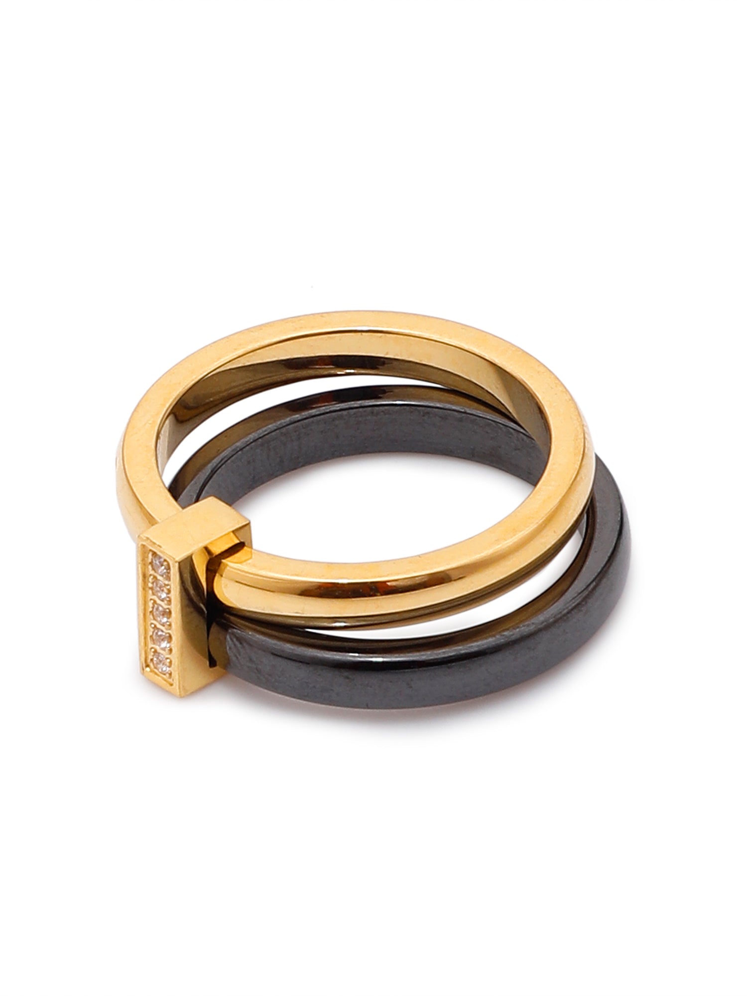 1pc 18K Gold Plated Ceramic Enamel Ring with Cubic Zirconia