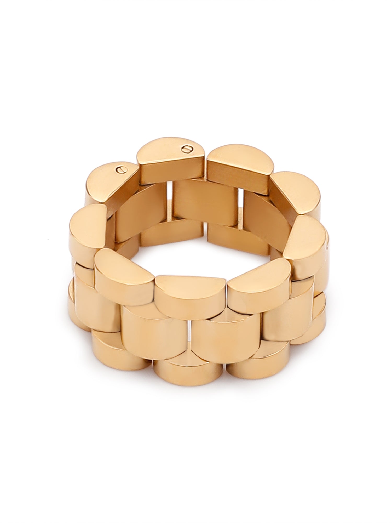 Luxury 18K Gold-Plated Chunky Link Chain Ring for Women | Bold Wide Strap Style (Gold)