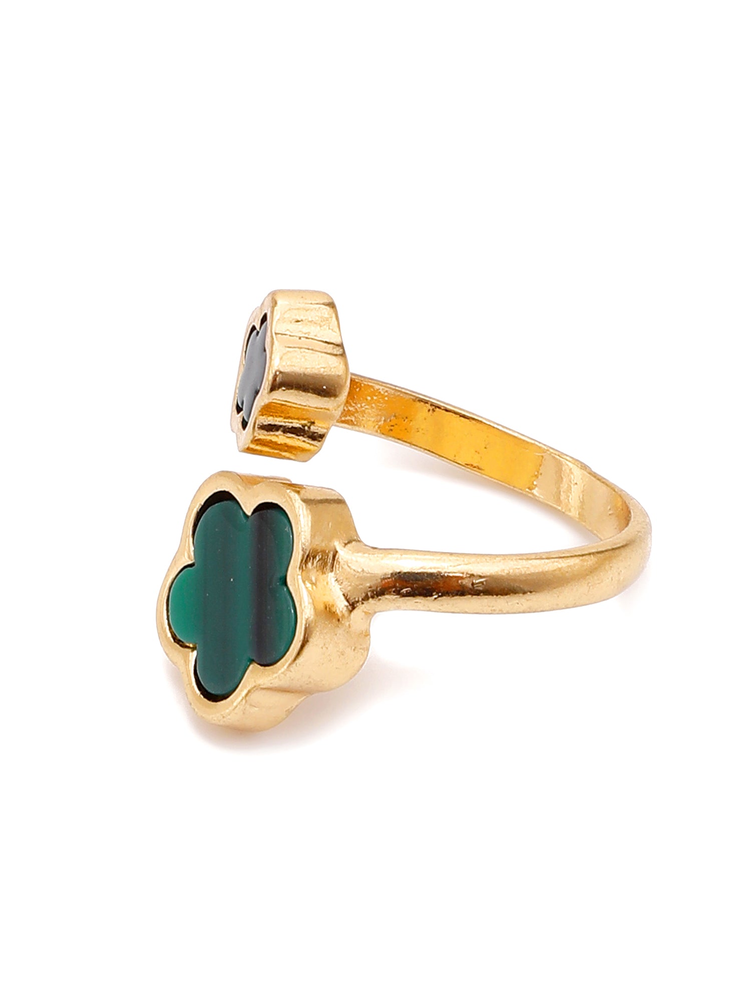 Midnight Bloom: Adjustable Black Enamel Flower Ring in 18K Gold Plating
