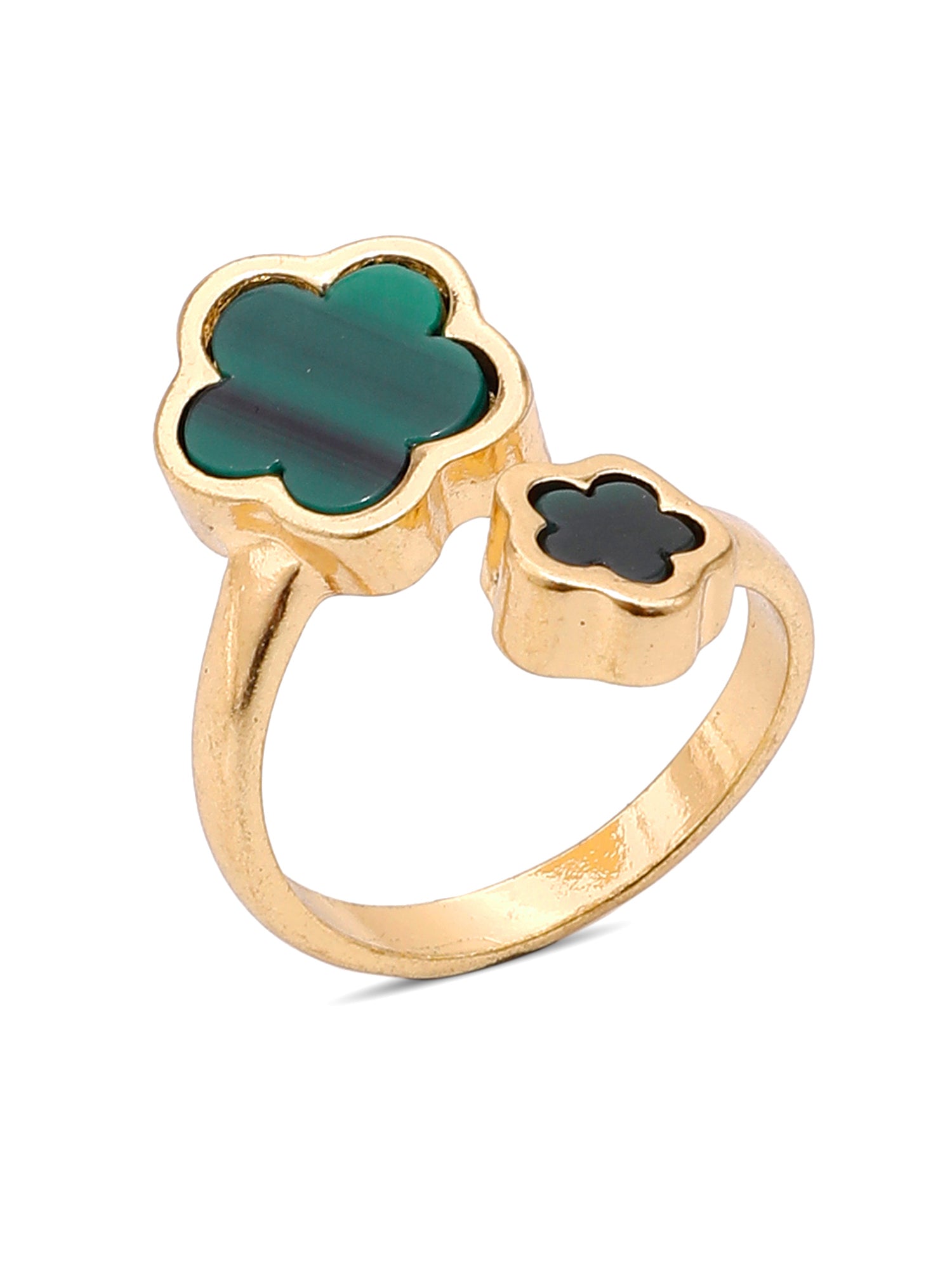 Midnight Bloom: Adjustable Black Enamel Flower Ring in 18K Gold Plating