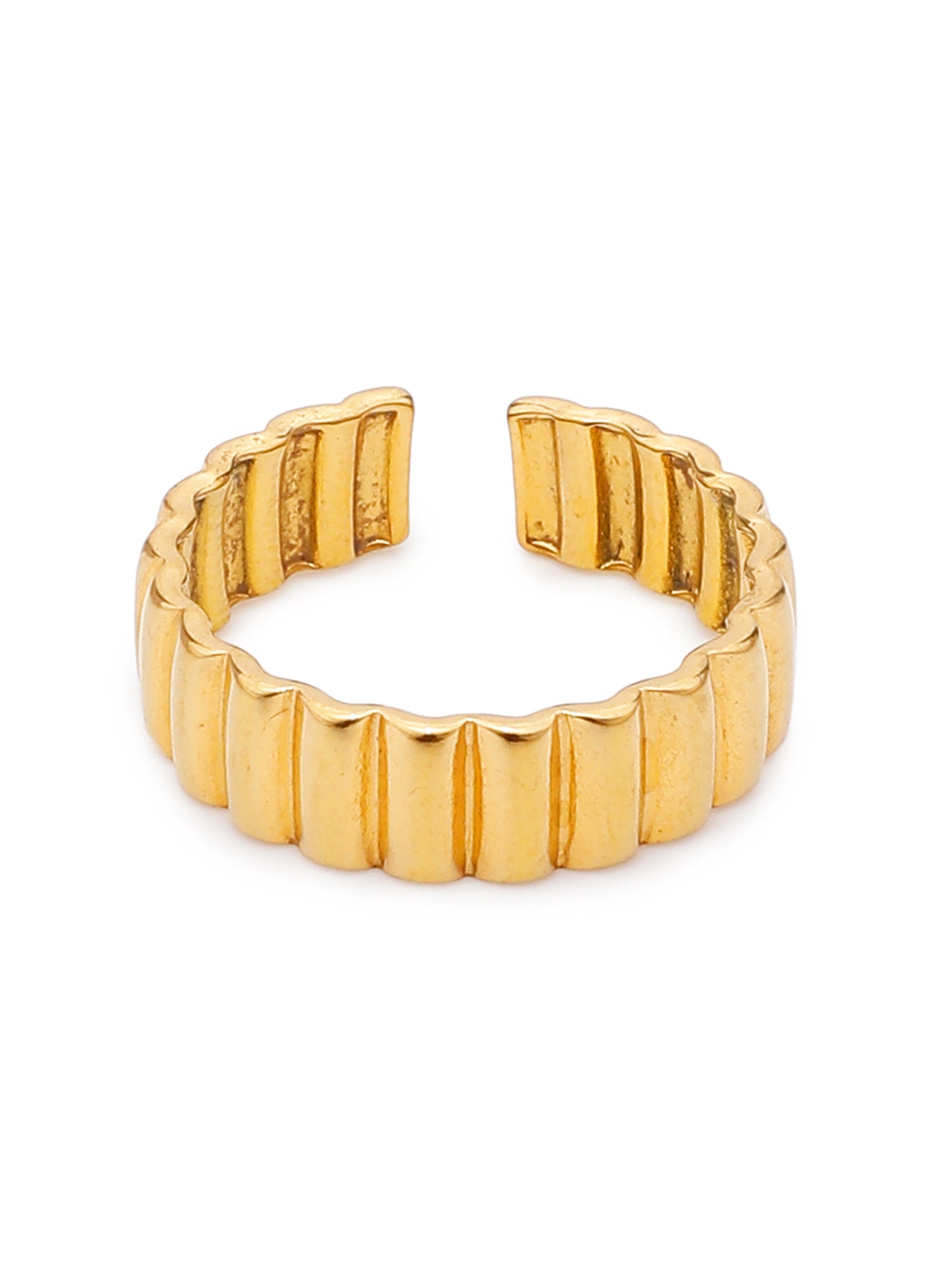 1pc New 18K Gold Plated Stripe Stainless Steel Women’s Ring
