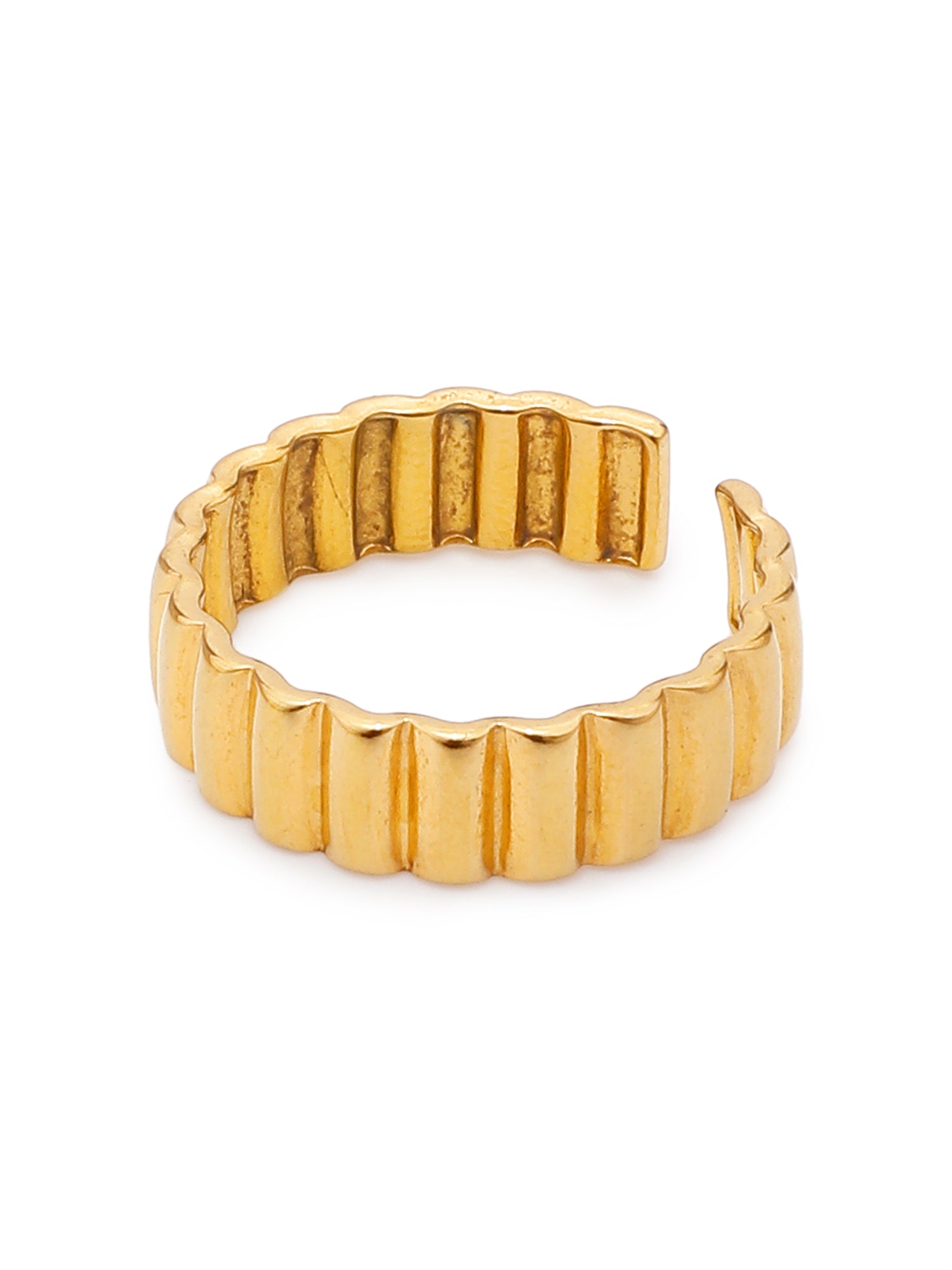 1pc New 18K Gold Plated Stripe Stainless Steel Women’s Ring