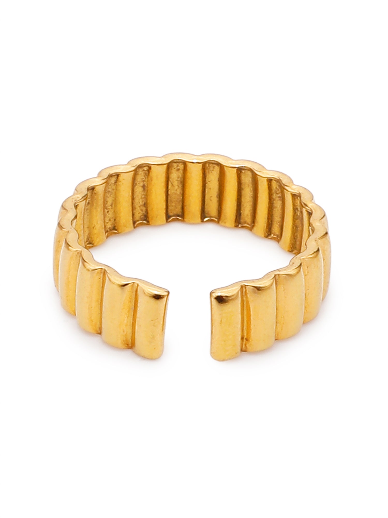 1pc New 18K Gold Plated Stripe Stainless Steel Women’s Ring