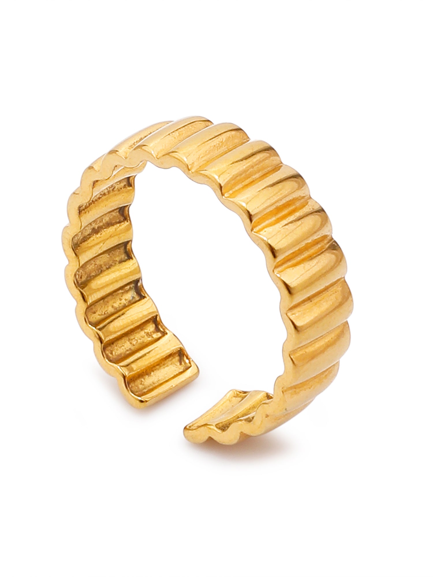 1pc New 18K Gold Plated Stripe Stainless Steel Women’s Ring