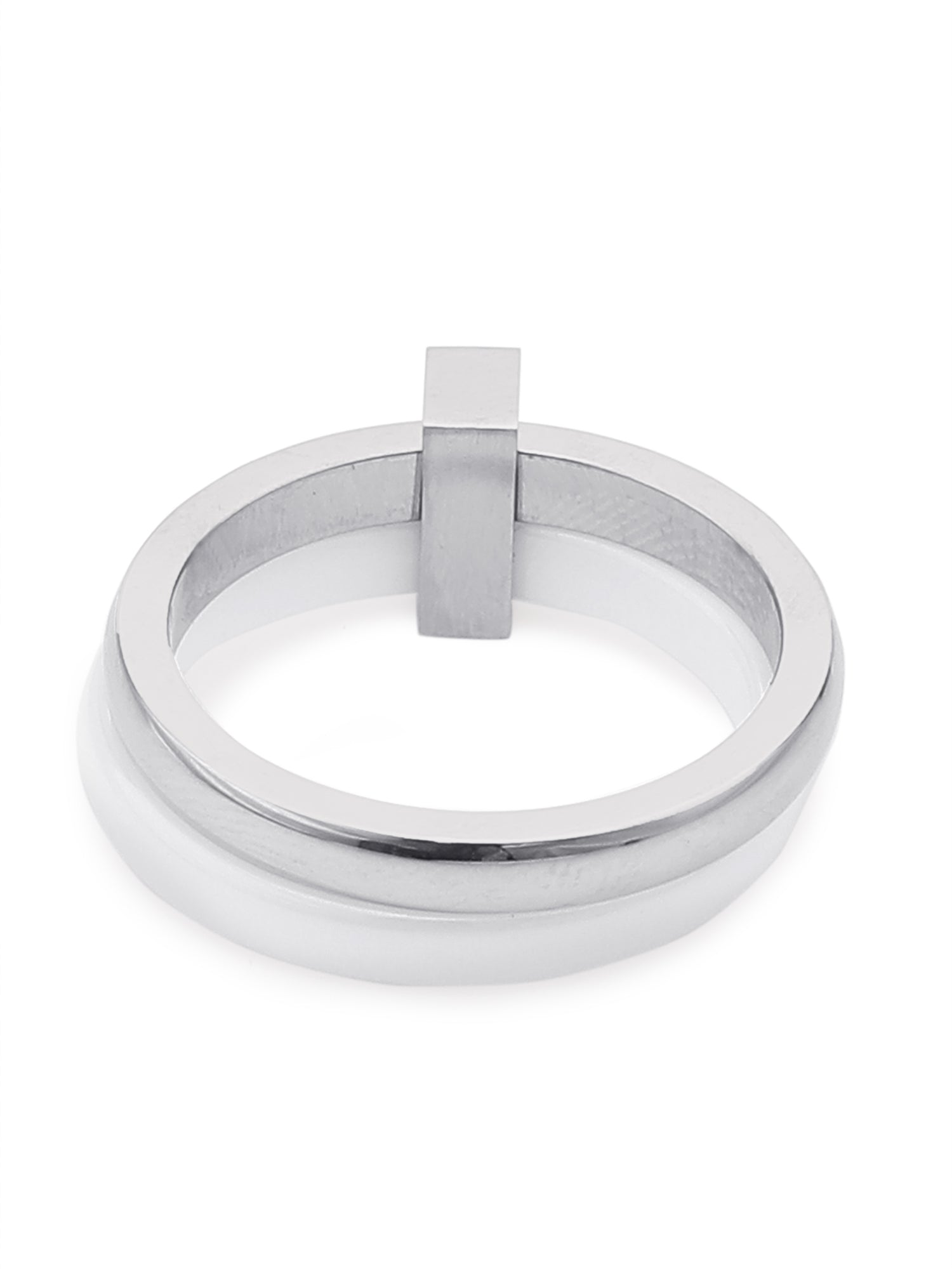 1pc 18k Gold Plated Stainless Steel Ceramic Cubic Zirconia Stackable Ring for Women