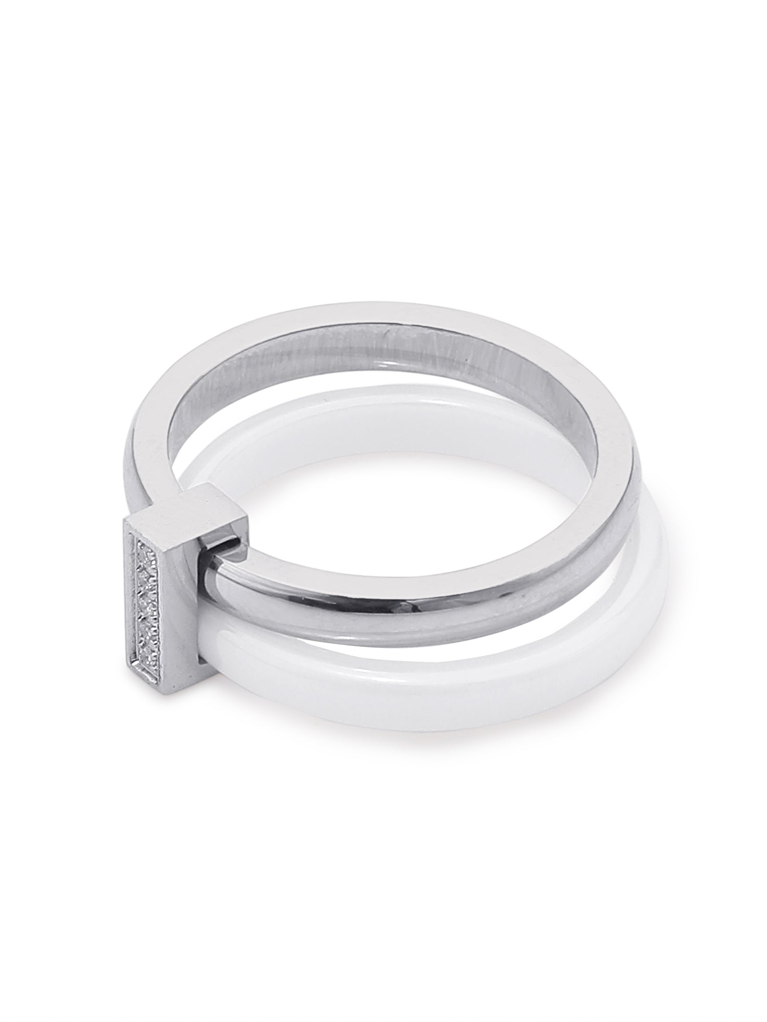 1pc 18k Gold Plated Stainless Steel Ceramic Cubic Zirconia Stackable Ring for Women