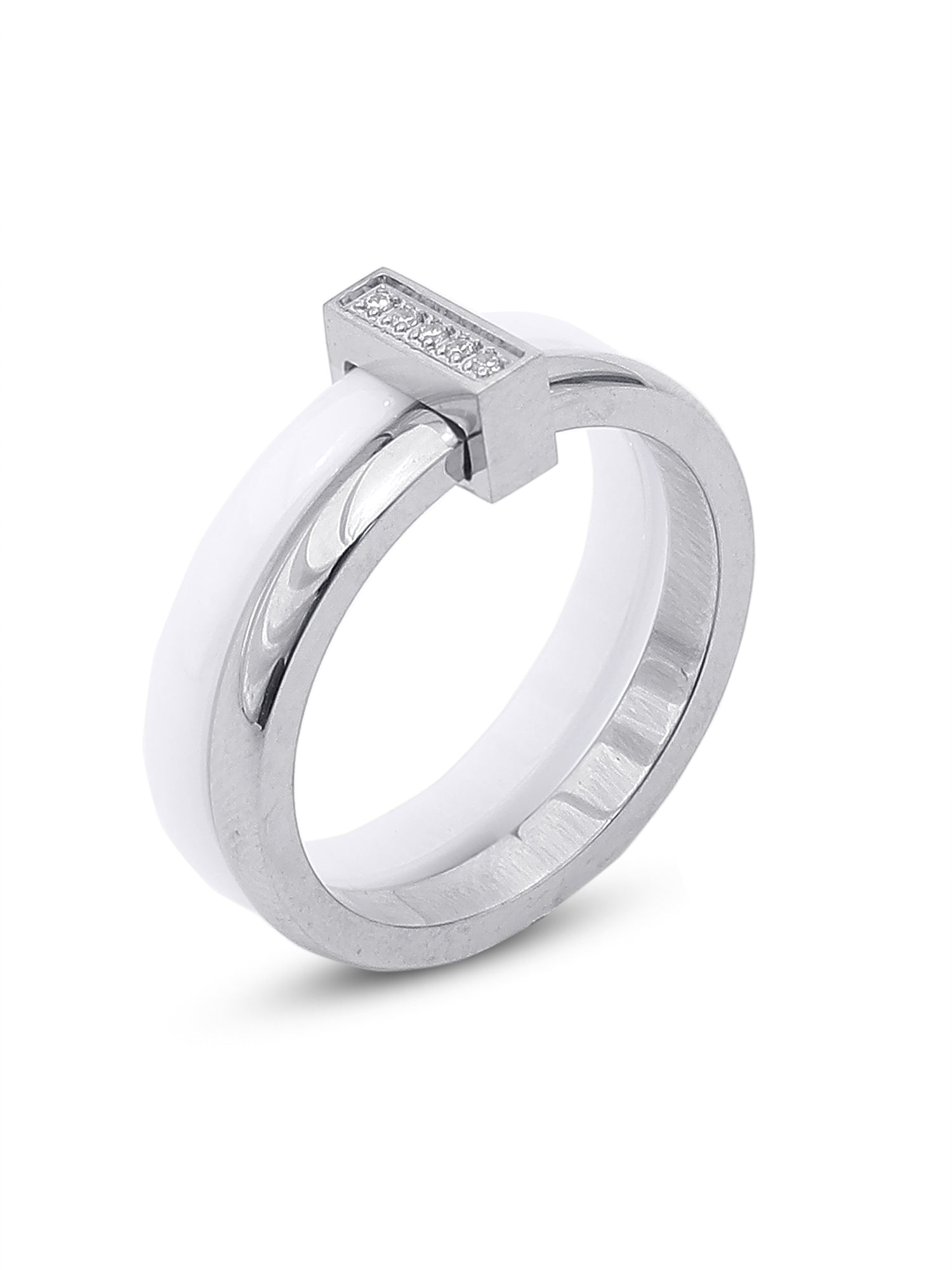 1pc 18k Gold Plated Stainless Steel Ceramic Cubic Zirconia Stackable Ring for Women