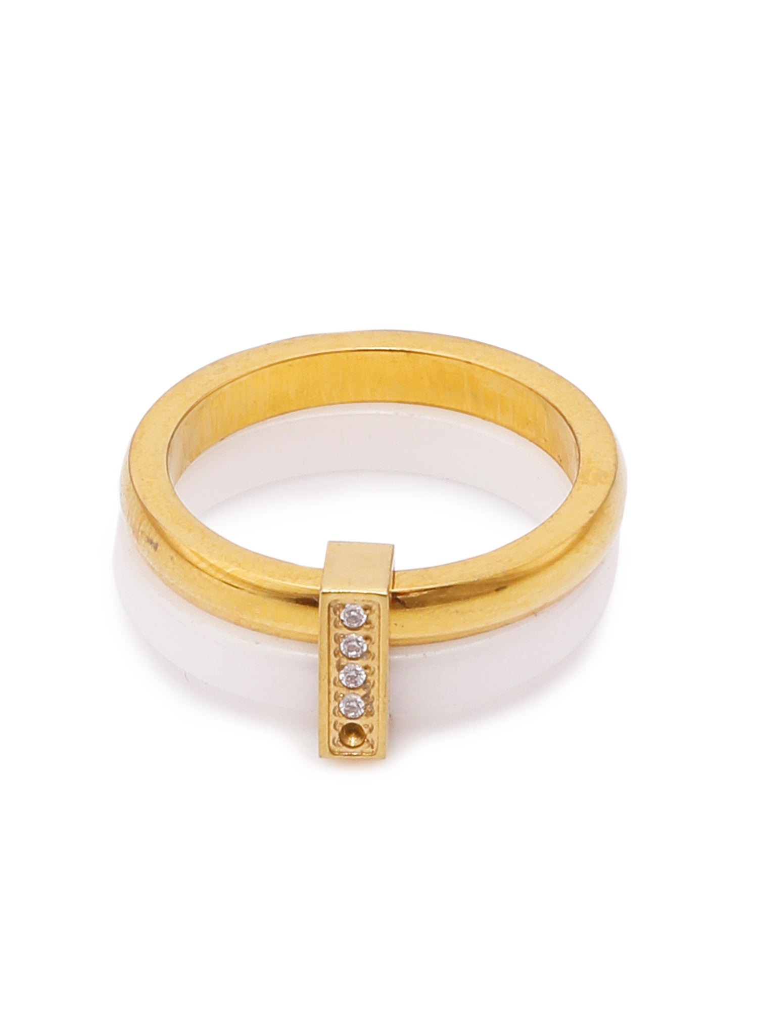 1pc 18k Gold Plated Stainless Steel Ceramic Cubic Zirconia Stackable Ring for Women