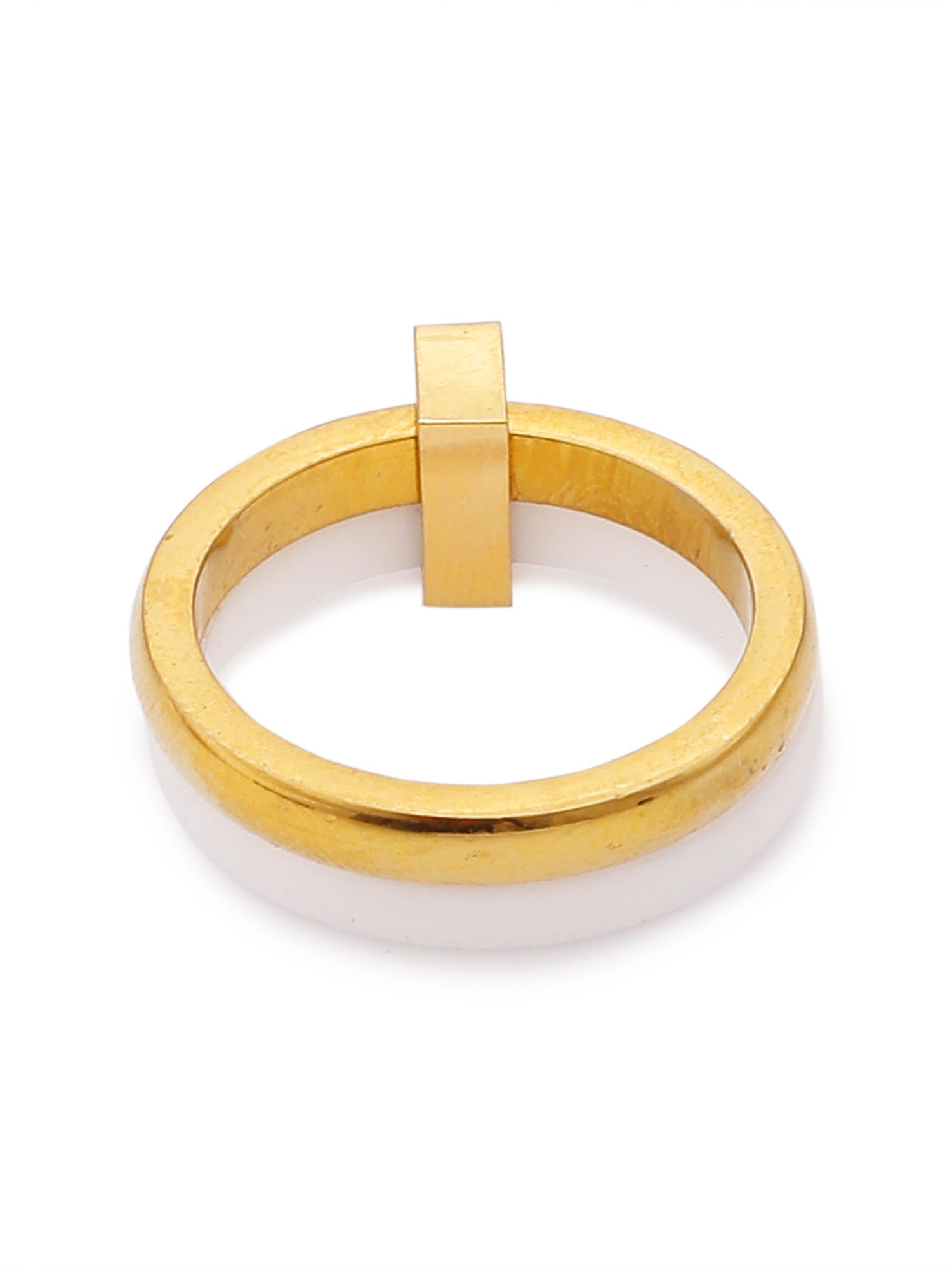 1pc 18k Gold Plated Stainless Steel Ceramic Cubic Zirconia Stackable Ring for Women