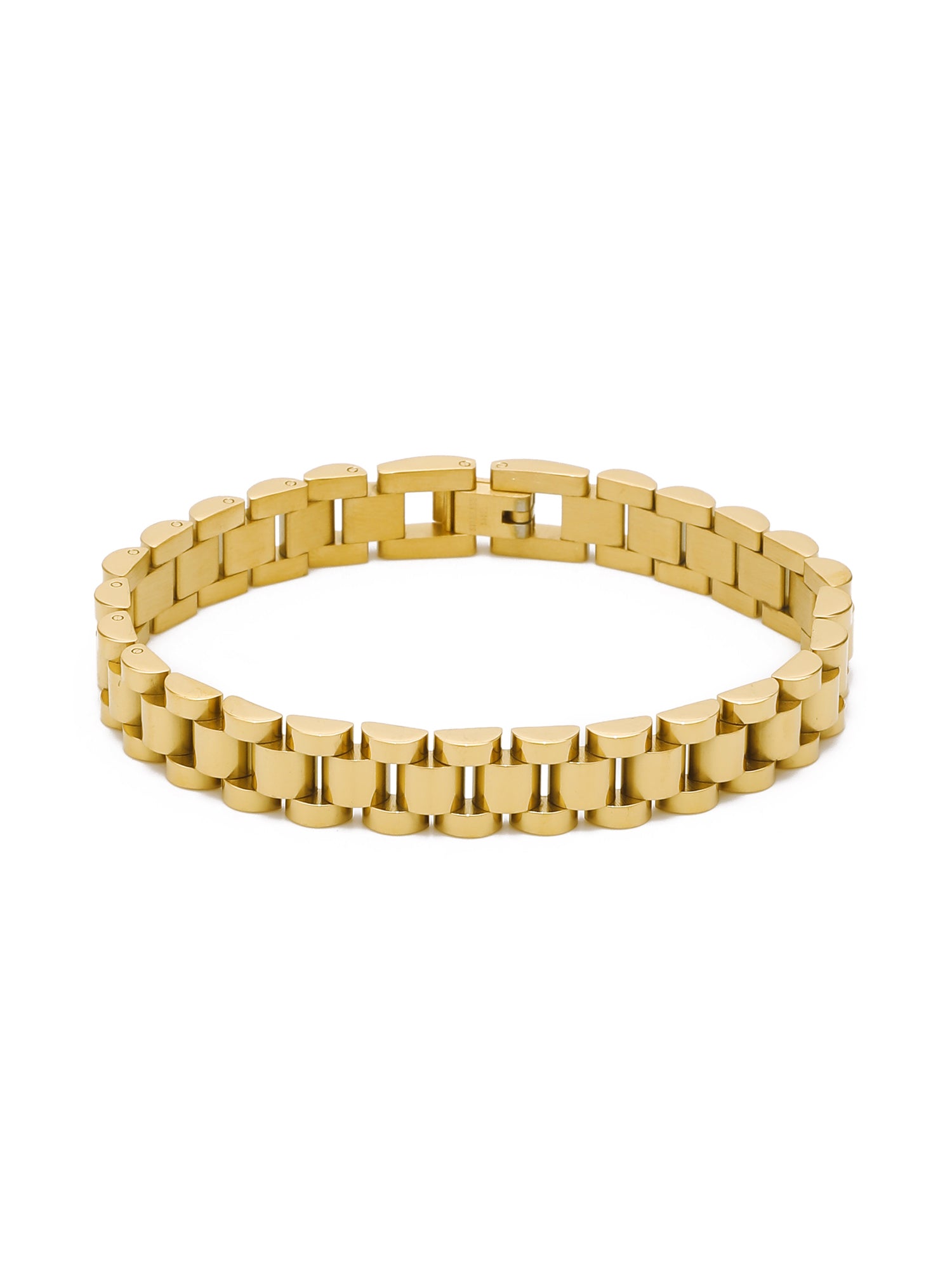 Classic Watchband Strap Bracelet – 18K Gold Plated Metal Elegance for Him & Her