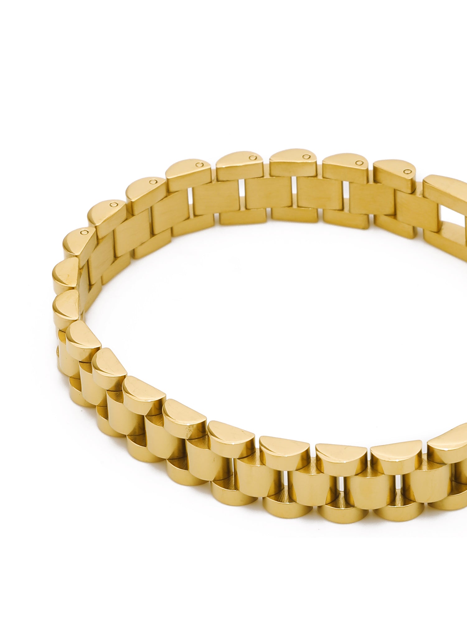 Classic Watchband Strap Bracelet – 18K Gold Plated Metal Elegance for Him & Her