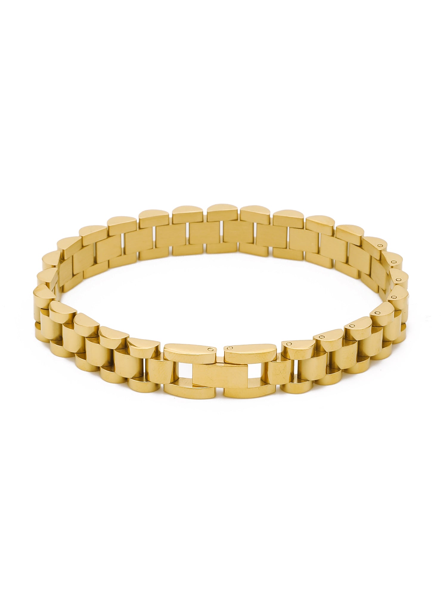 Classic Watchband Strap Bracelet – 18K Gold Plated Metal Elegance for Him & Her