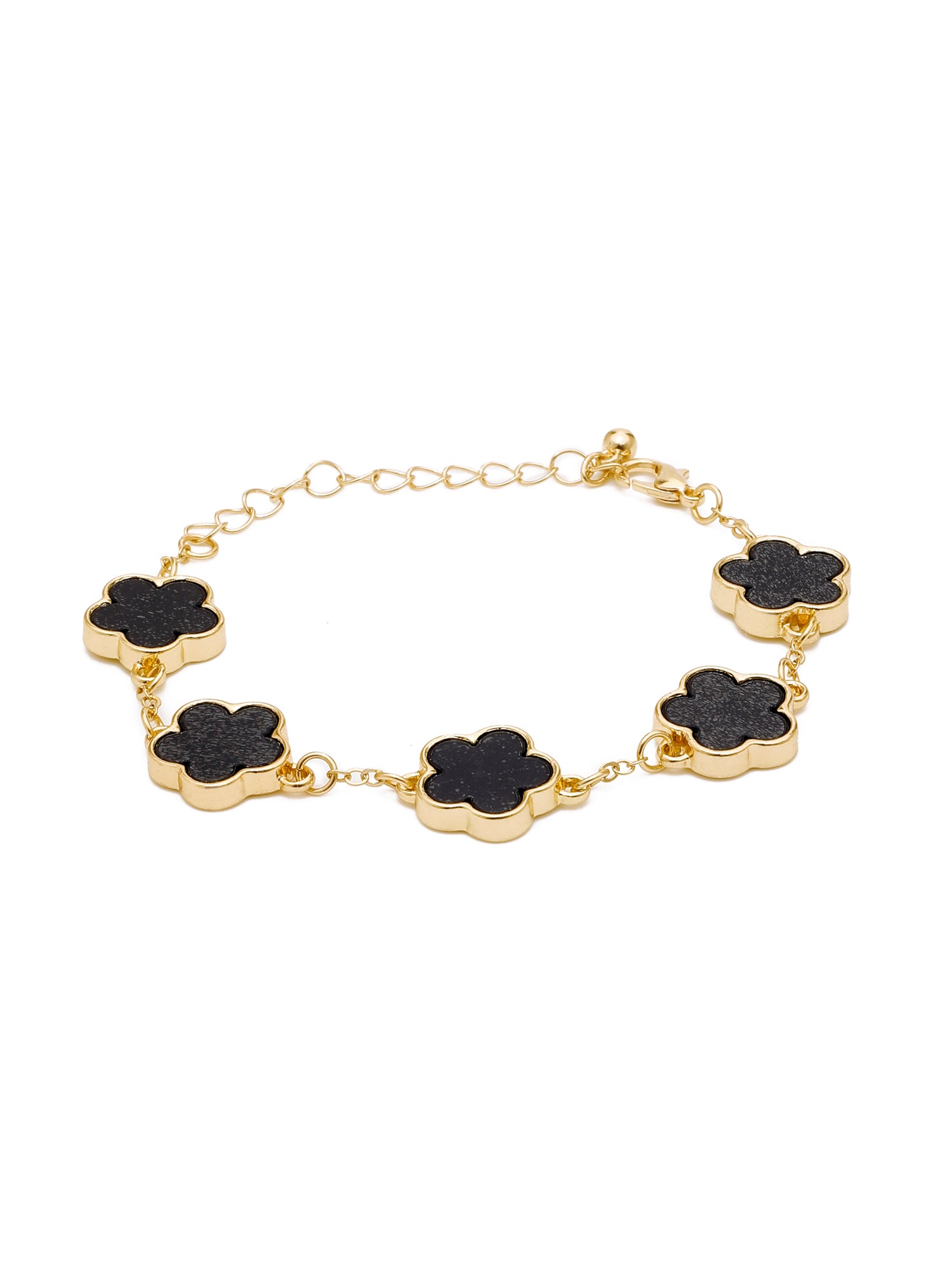 1pc Elegant Gold-Plated Black Clover Flower Chain Bracelet for Women