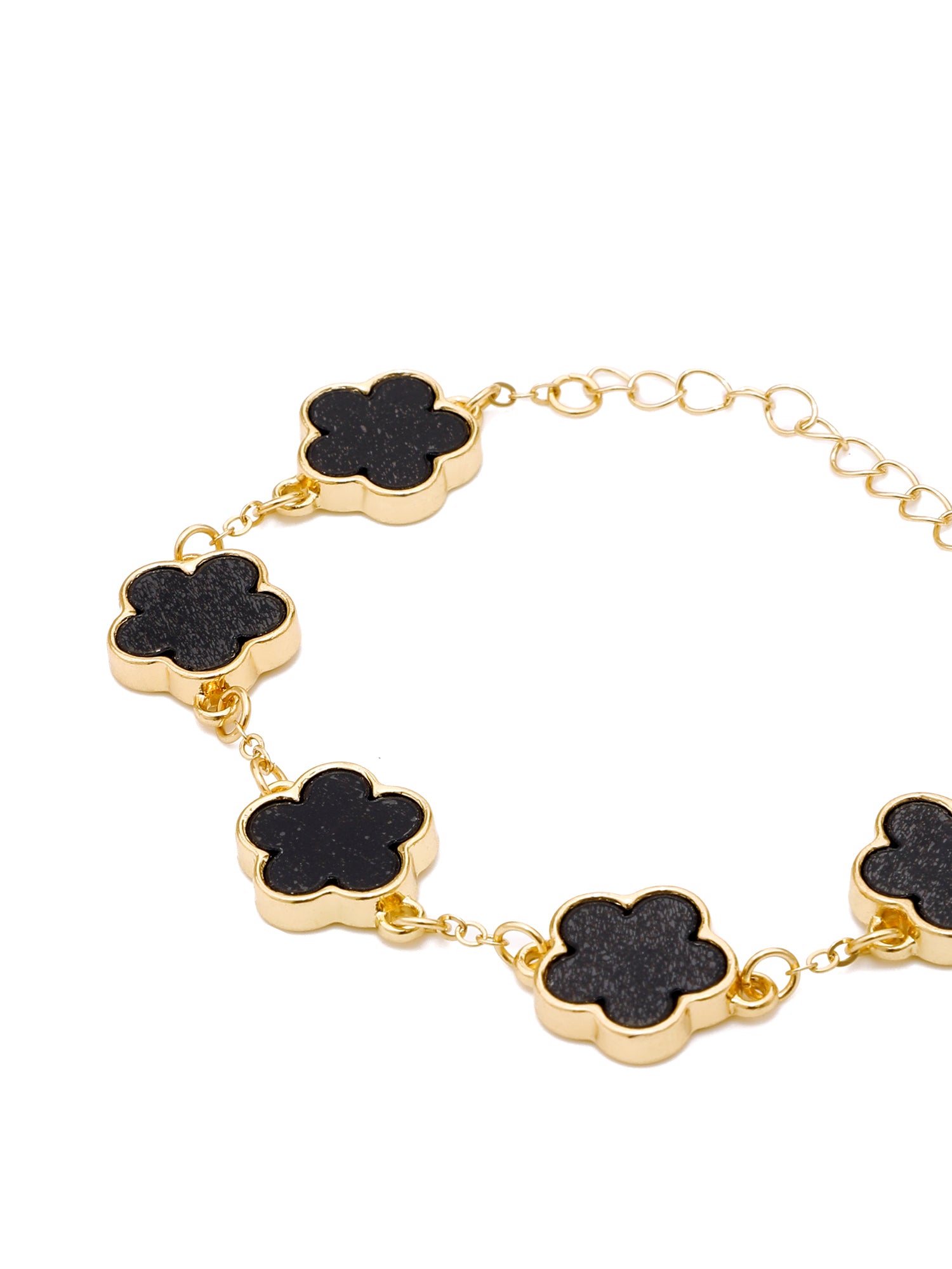 1pc Elegant Gold-Plated Black Clover Flower Chain Bracelet for Women