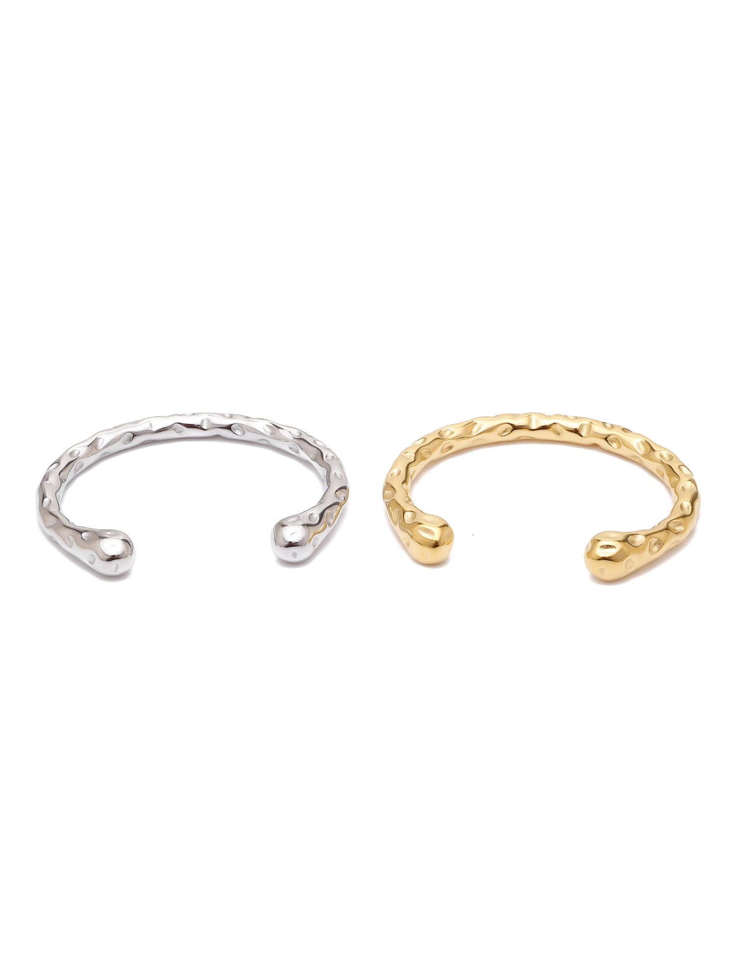 2pc Set: 18K Gold-Plated & Silver Hammered Cuff Bangles