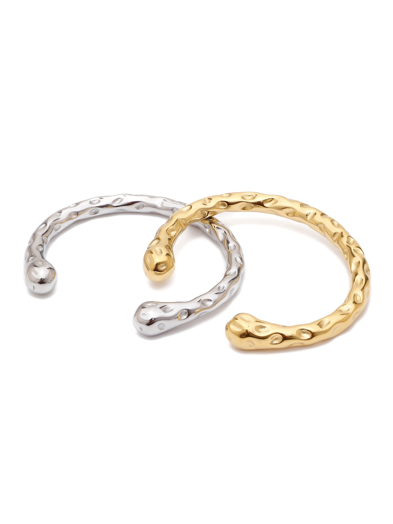 2pc Set: 18K Gold-Plated & Silver Hammered Cuff Bangles