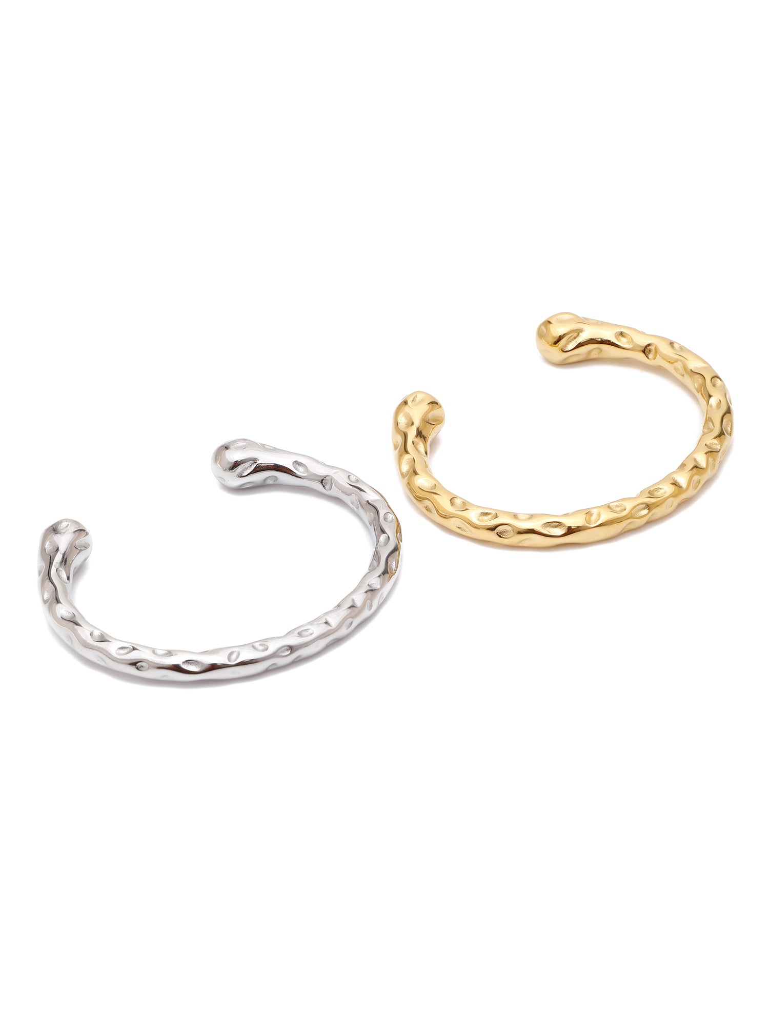 2pc Set: 18K Gold-Plated & Silver Hammered Cuff Bangles