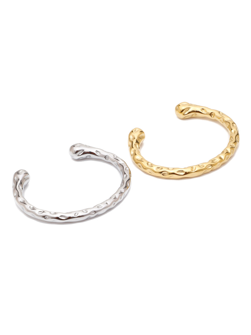 18k Gold Plated Dual Tone Hammered Cuff Bracelet Set