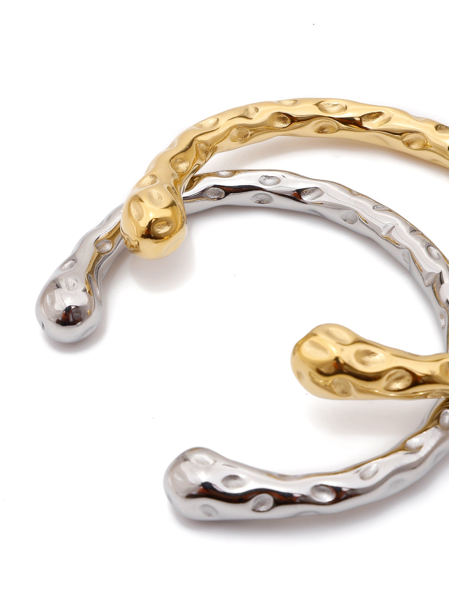 2pc Set: 18K Gold-Plated & Silver Hammered Cuff Bangles