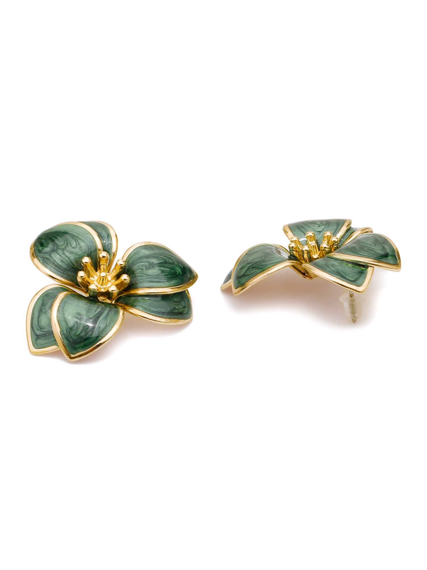 Green Enamel Floral Power Set – 3 Pc Statement Bracelet, Ring & Earrings Jewelry Set for Women