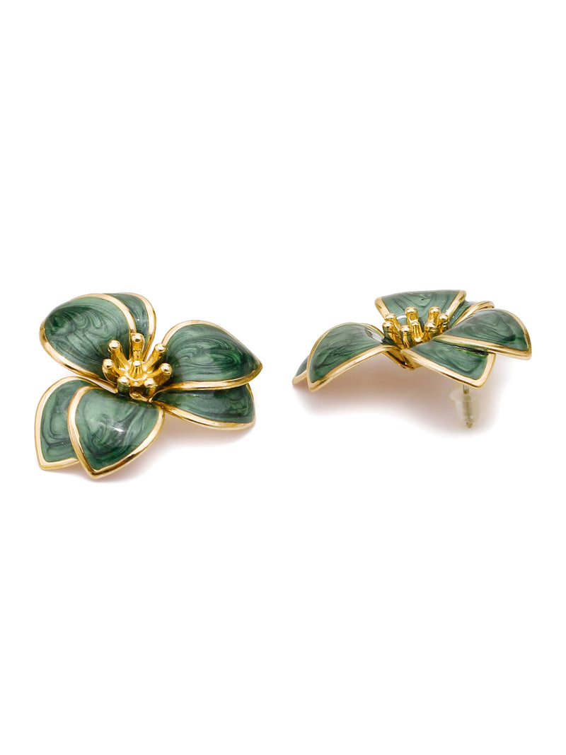 Pack of 3 Green Floral Enamel Jewelry Set Ring Bracelet Earrings