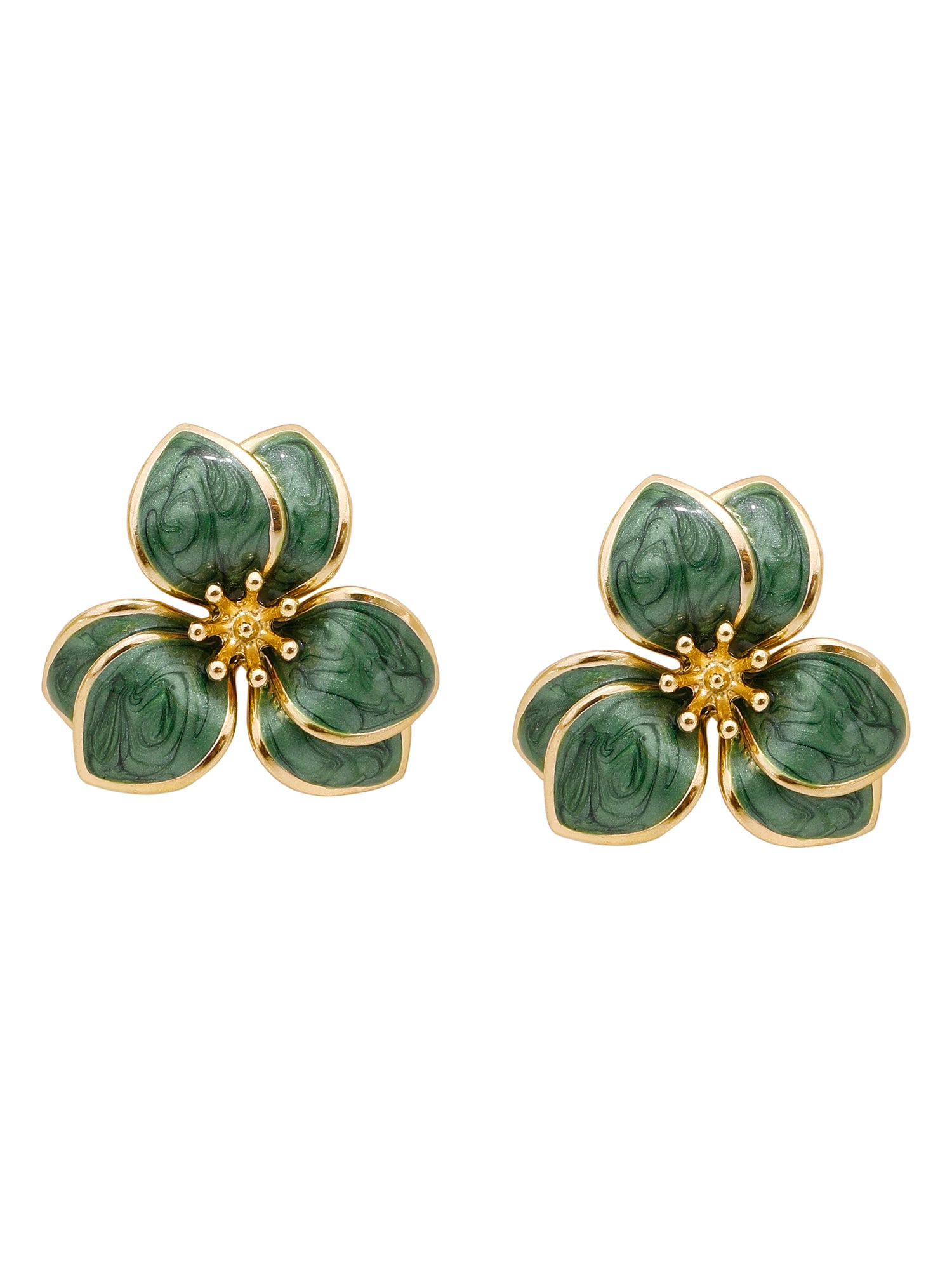 Green Enamel Floral Power Set – 3 Pc Statement Bracelet, Ring & Earrings Jewelry Set for Women