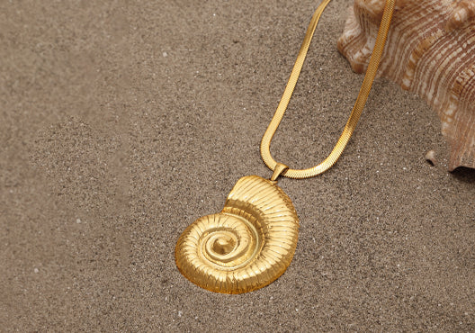 18K Gold Plated Statement Big Conch Pendant Necklace
