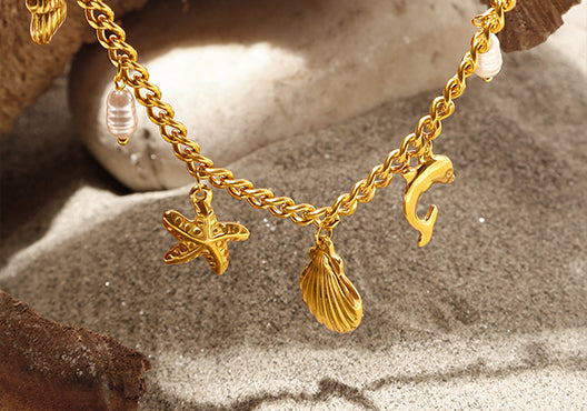 Gold Plated Multiple Charms Ocean Style Necklace