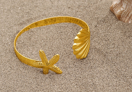 Shell & Star Fish Big Open Adjustable Bracelet