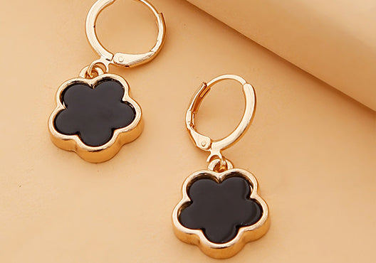 Leaf Clover Earrings – Black Enamel Danglers