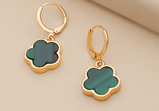 Leaf Clover Earrings – Green Enamel Danglers