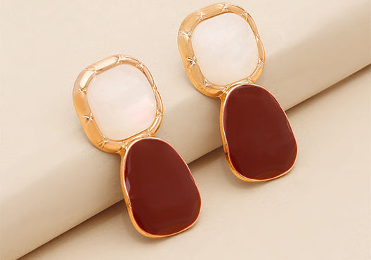 Burgundy Statement Stone Drop Earring – Gold Plated Party Wear