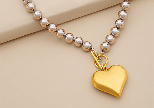 Gold Plated 2 Toned Big Heart Statement Necklace