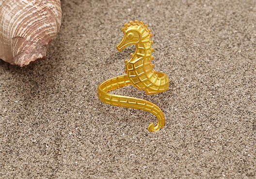 Gold Plated Seahorse Open Ring Adjustable